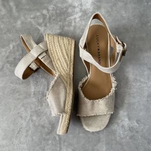 Lucky Brand Mindra Canvas Espadrille Platform Wedge Sandals Women US 7 / EU 37.5